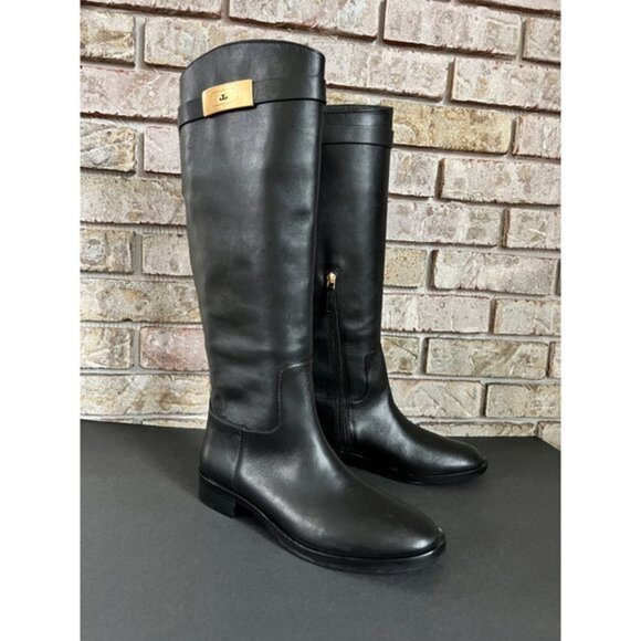 NWOB TORY BURCH T-HARDWARE black leather RIDING BOOTS size 7.5 - Picture 10 of 11